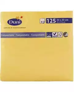 Serviet 3-lags 33x33cm Gul 125stk.